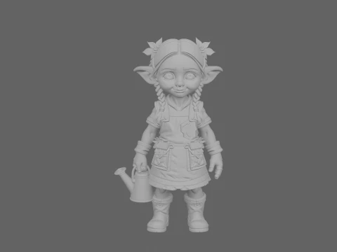 Adorable Tiny Gnome Botanist with Watering Can 3D Model