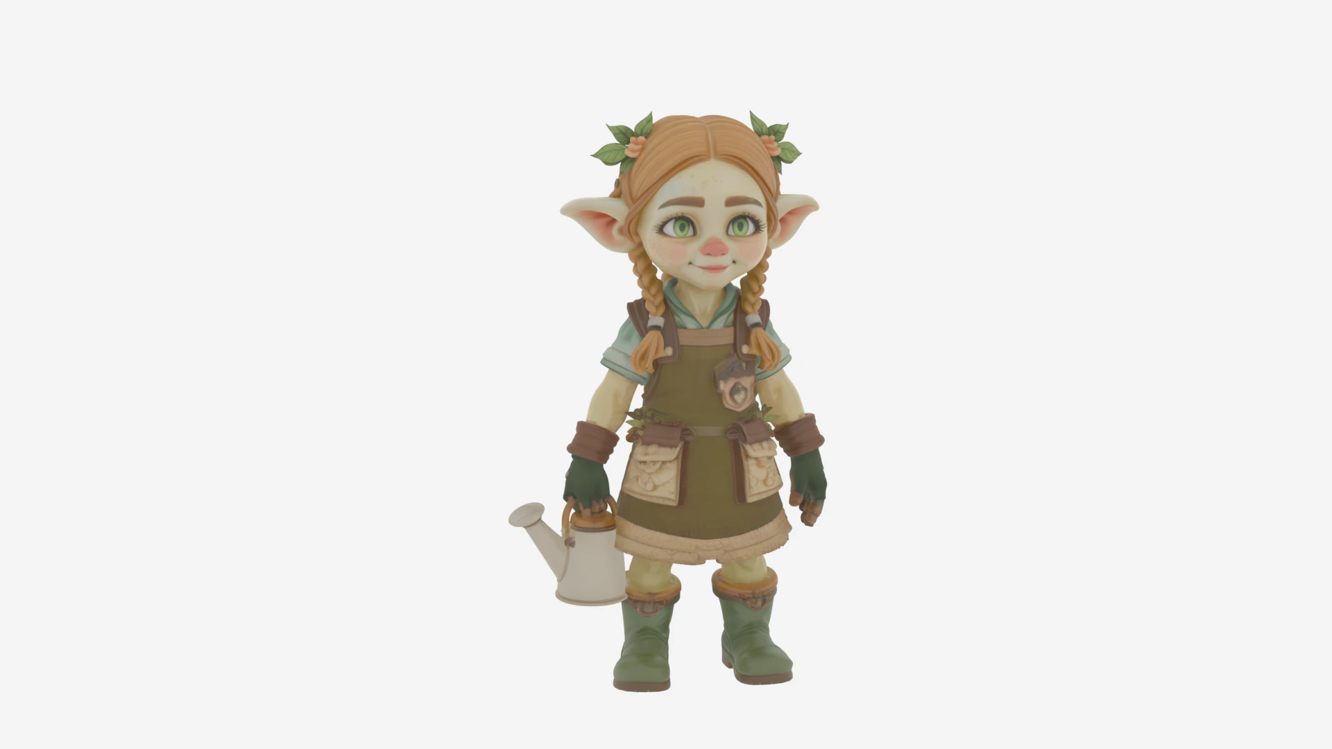 Adorable Tiny Gnome Botanist with Watering Can 3D Model .c4d .max .obj .3ds .fbx .stl .blend 