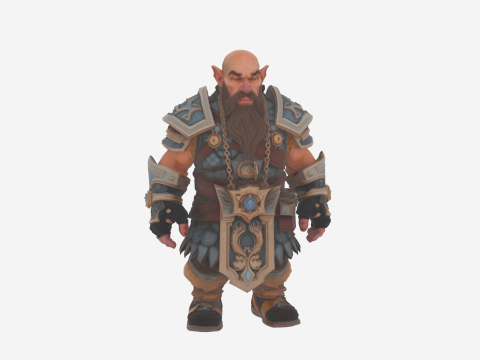 Vibrant Charismatic Stocky Dwarf Bard Lute Player WoW Style 3D Model