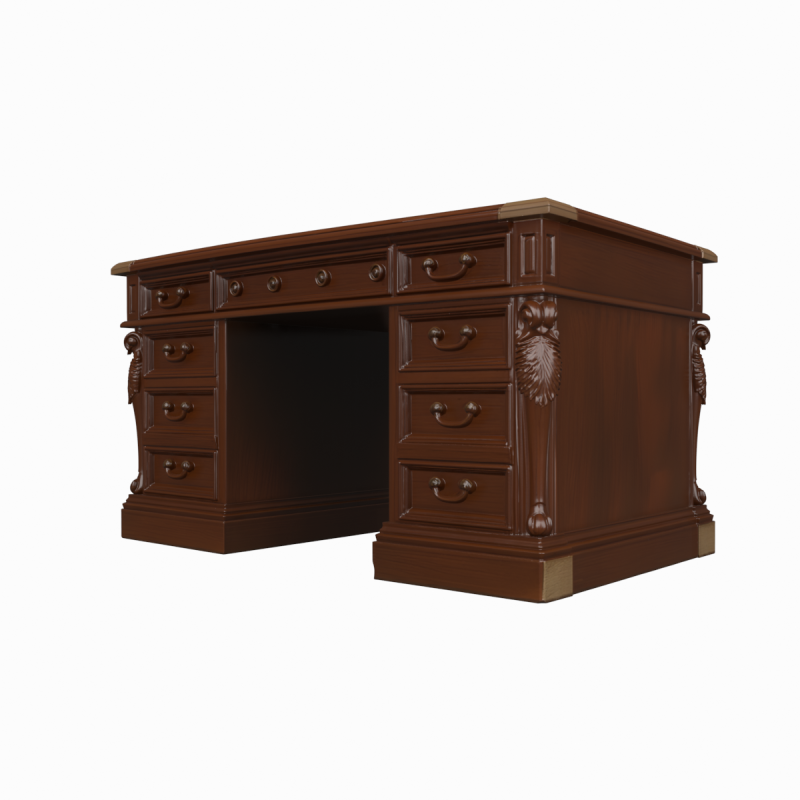Executive Mahogany Banker Desk 3D Handles and Leather 3D Model .c4d .max .obj .3ds .fbx .stl .blend 