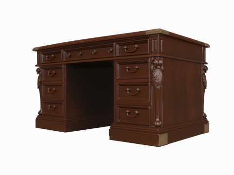 Executive Mahogany Banker Desk 3D Handles and Leather 3D Model