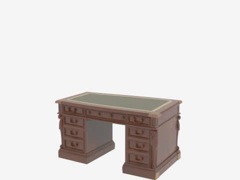 Executive Mahogany Banker Desk 3D Handles and Leather 3D Model
