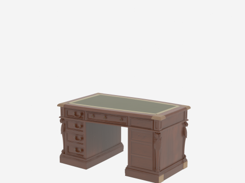 Executive Mahogany Banker Desk 3D Handles and Leather 3D Model