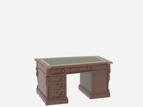 Executive Mahogany Banker Desk 3D Handles and Leather 3D Model