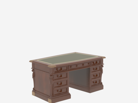 Executive Mahogany Banker Desk 3D Handles and Leather 3D Model
