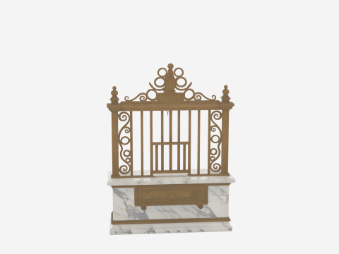 Elegant 3D of vintage bronze bank teller cage ornate scrollwork 3D Model