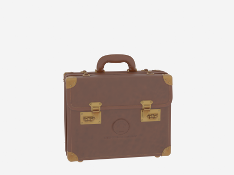 Elegant Genuine Leather Banker Briefcase Brass Locks 3D Model