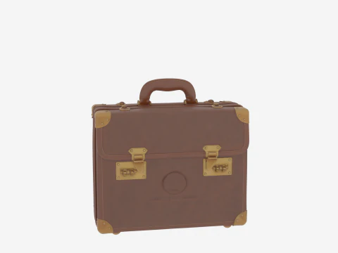 Elegant Genuine Leather Banker Briefcase Brass Locks 3D Model