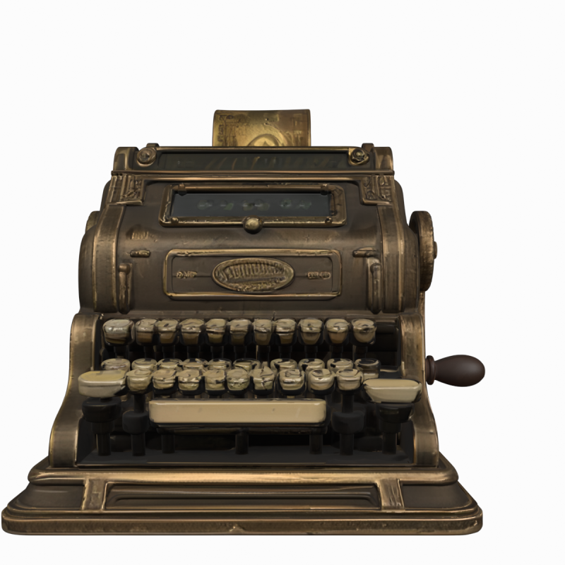 クラシック 3D 加算機モデルの紙テープとクランク ハンドル 3Dモデル .c4d .max .obj .3ds .fbx .stl .blend 