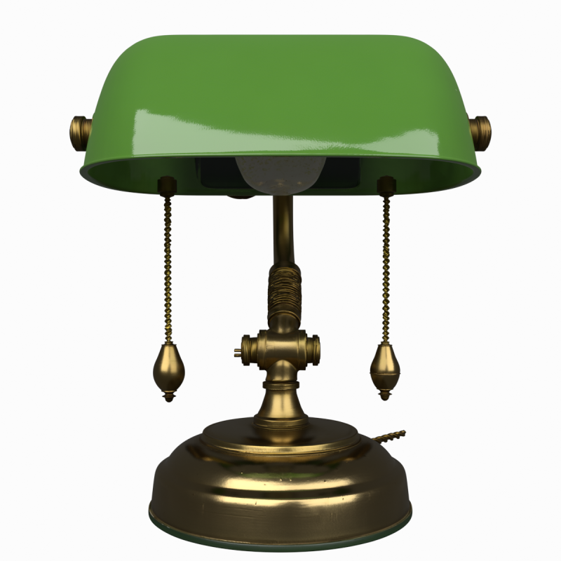 3D Banker Lamp Featuring Green Glass Shade Brass Articulated 3D Model .c4d .max .obj .3ds .fbx .stl .blend 