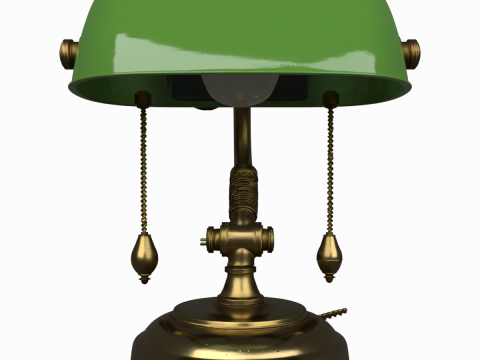 3D Banker Lamp Featuring Green Glass Shade Brass Articulated 3D Model