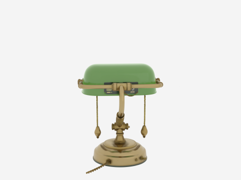 3D Banker Lamp Featuring Green Glass Shade Brass Articulated 3D Model