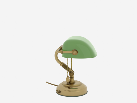 3D Banker Lamp Featuring Green Glass Shade Brass Articulated 3D Model