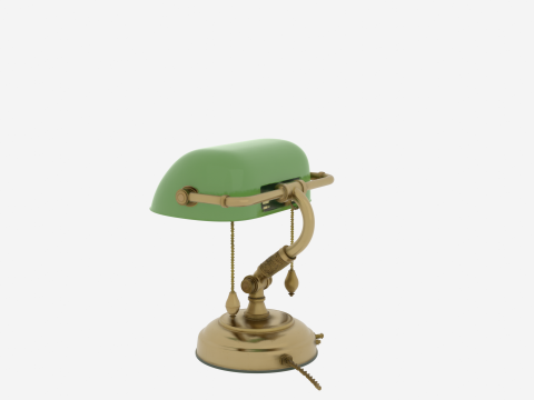3D Banker Lamp Featuring Green Glass Shade Brass Articulated 3D Model