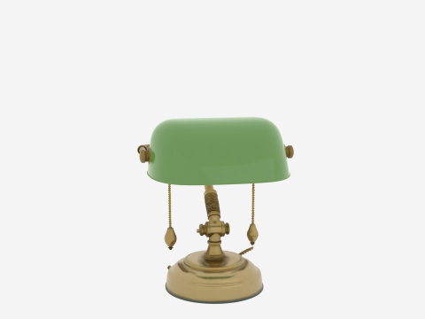 3D Banker Lamp Featuring Green Glass Shade Brass Articulated 3D Model