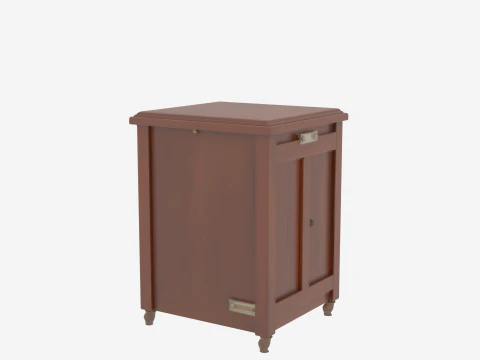 3D Vintage Wooden Bank Filing Cabinet Brass Hardware and Lock 3D Model