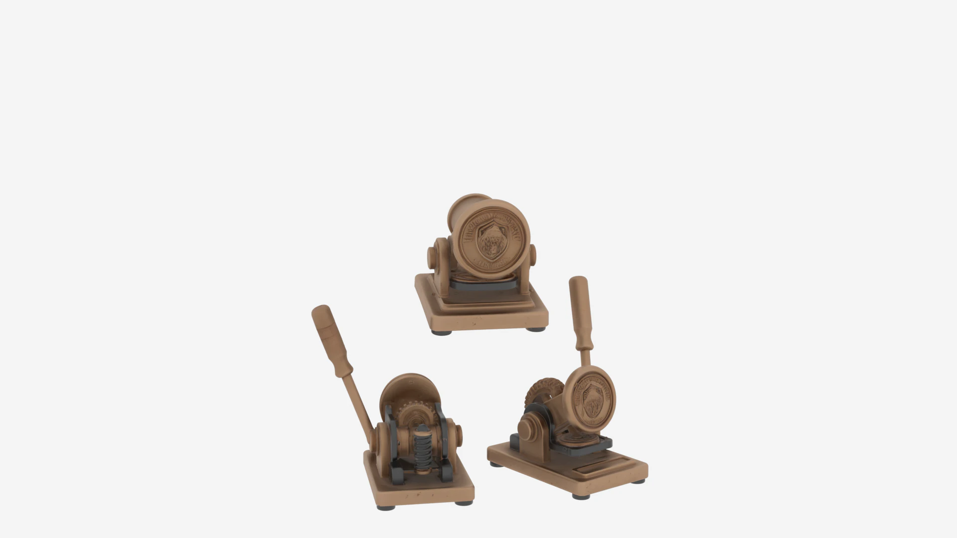 Professional Bronze Bank Seal Embosser Engraved Logo 3D Model .c4d .max .obj .3ds .fbx .stl .blend
