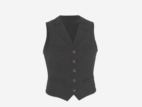 Elegant 3D Banker Vest Detailed Pinstripe Pattern and Watch Chain 3D Model