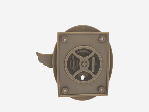 Pegangan Pintu Masuk Bank Kuningan 3D Pelat Belakang Hiasan dan Patina Antik Model 3D