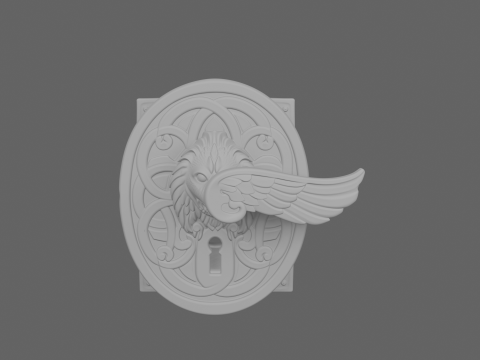 Poignée d'entrée de banque en laiton 3D, plaque arrière ornée et patine antique Modèle 3D