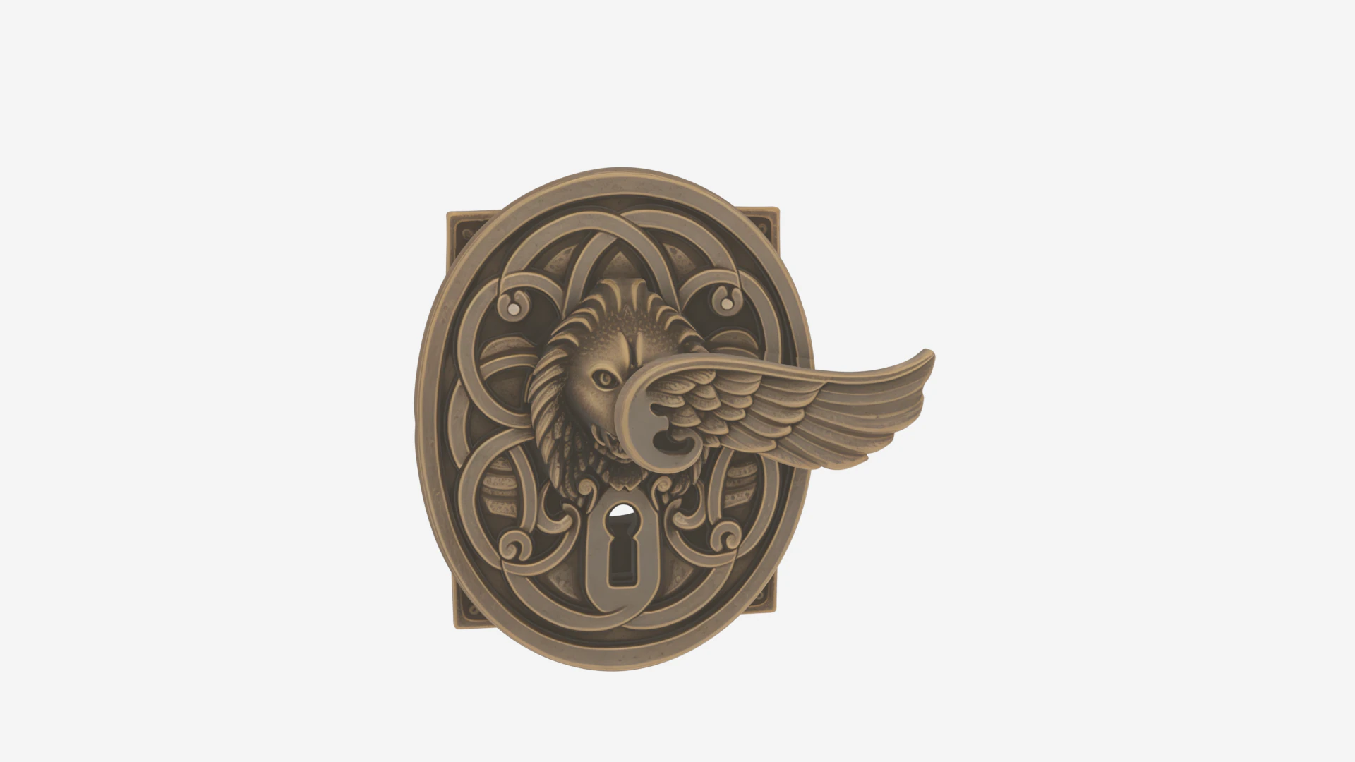 3D Brass Bank Entrance Handle Ornate Backplate and Antique Patina 3D Model .c4d .max .obj .3ds .fbx .stl .blend 