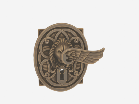 3डी पीतल बैंक प्रवेश हैंडल अलंकृत बैकप्लेट और प्राचीन पेटिना 3D मॉडल