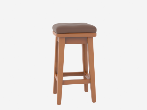 Realistische 3D houten banktellerkruk met gevoerde leren zitting 3D Model