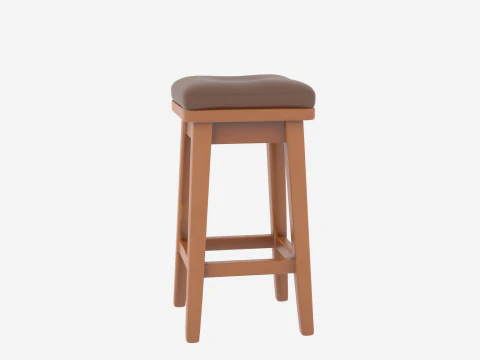 Realistische 3D houten banktellerkruk met gevoerde leren zitting 3D Model