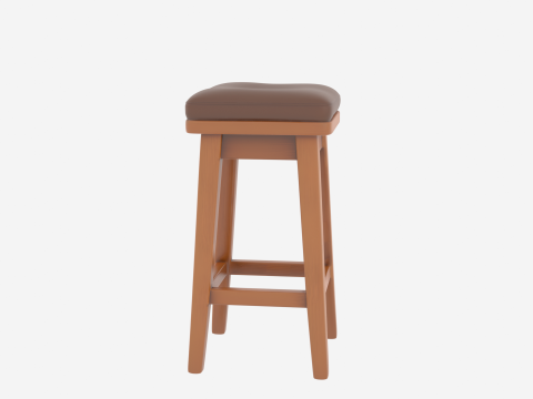 Realistische 3D houten banktellerkruk met gevoerde leren zitting 3D Model