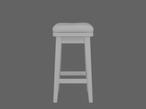 Realistic 3D Wooden Bank Teller Stool Padded Leather Seat 3D Model