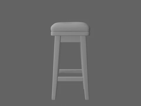 Realistic 3D Wooden Bank Teller Stool Padded Leather Seat 3D Model