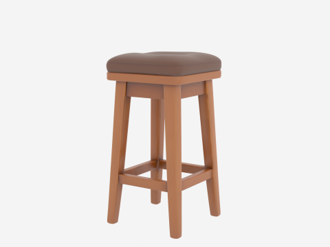 Realistische 3D houten banktellerkruk met gevoerde leren zitting 3D Model