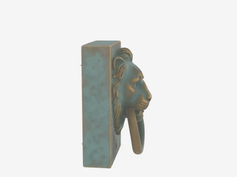 3D brass lion head door knocker verdigris patina and mounting 3D Model