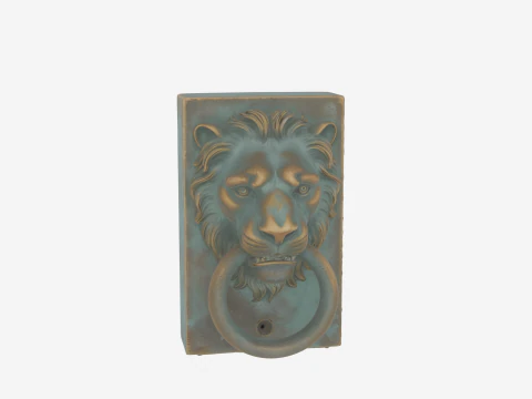 3D brass lion head door knocker verdigris patina and mounting 3D Model