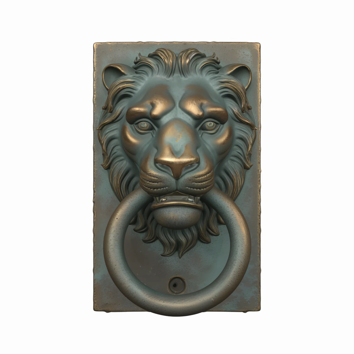 3D brass lion head door knocker verdigris patina and mounting 3D Model .c4d .max .obj .3ds .fbx .stl .blend 