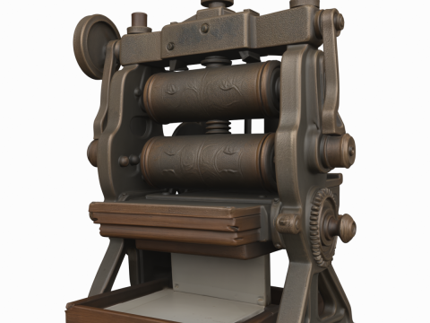 Vintage 3D Bank Note Press Machine Detailed Roller Assembly 3D Model