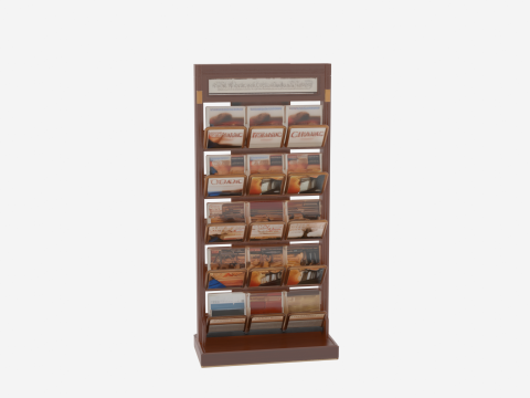 3D of Wooden Magazine Rack Brass Accents for Bank Reception Area 3D Model