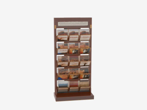 3D of Wooden Magazine Rack Brass Accents for Bank Reception Area 3D Model