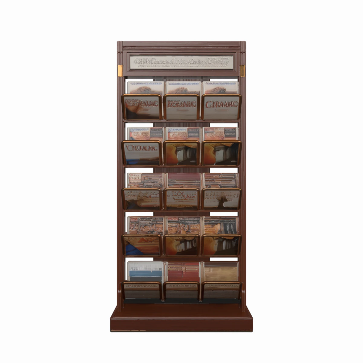 3D of Wooden Magazine Rack Brass Accents for Bank Reception Area 3D Model .c4d .max .obj .3ds .fbx .stl .blend 