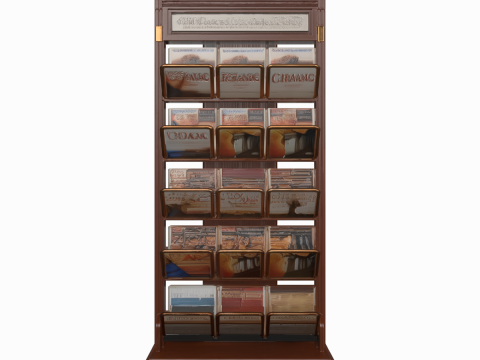 3D of Wooden Magazine Rack Brass Accents for Bank Reception Area 3D Model