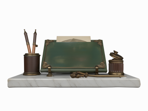 Prestige Bank Presidents Complete Desk Set Marble Base 3D 3D Model