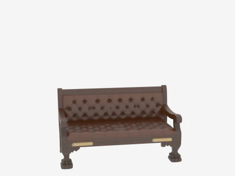 3D Wooden Bank Bench Leather Cushioning Brass Nameplate 3D Model