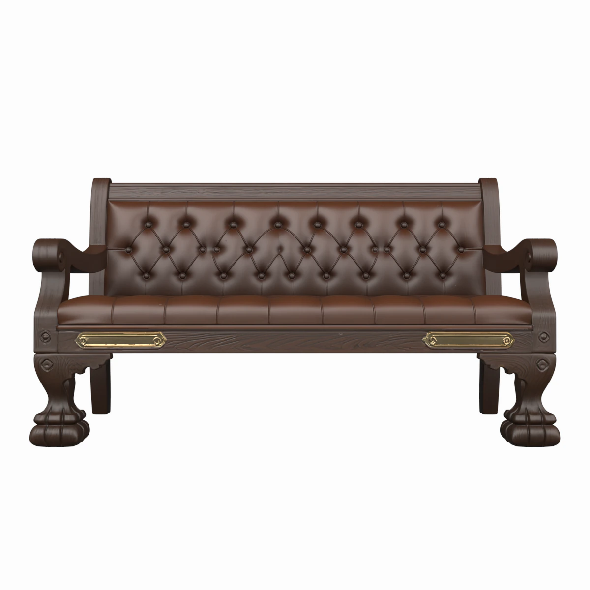 3D Wooden Bank Bench Leather Cushioning Brass Nameplate 3D Model .c4d .max .obj .3ds .fbx .stl .blend 
