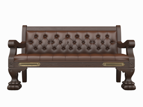3D Wooden Bank Bench Leather Cushioning Brass Nameplate 3D Model
