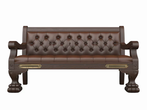 3D Wooden Bank Bench Leather Cushioning Brass Nameplate 3D Model