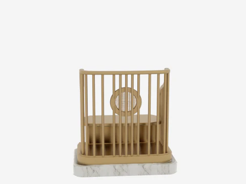 Classic 3D Period Brass Teller Cage Marble Base and Ornate Curved 3D Model
