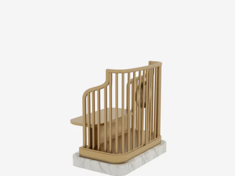 Classic 3D Period Brass Teller Cage Marble Base and Ornate Curved 3D Model