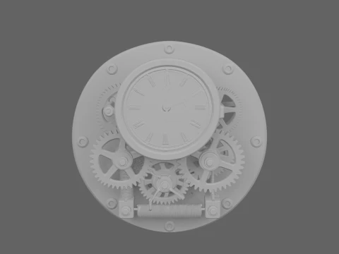 3D Vault Time Lock featuring Brass Gears Clock Mount Key 3D Model