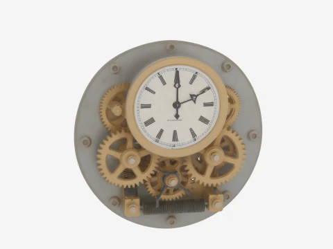 3D Vault Time Lock featuring Brass Gears Clock Mount Key 3D Model
