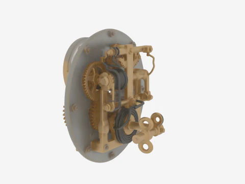 3D Vault Time Lock featuring Brass Gears Clock Mount Key 3D Model